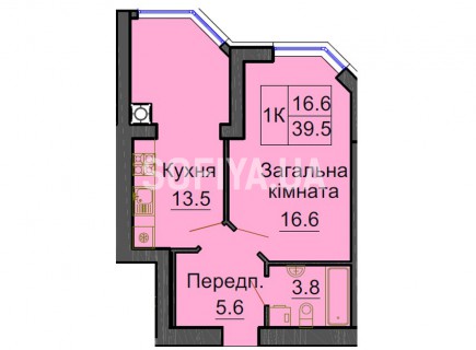 Однокомнатная квартира 39,5 м/кв - ЖК София