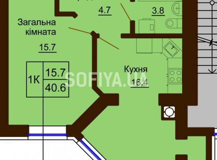 Однокомнатная квартира 40.6 м/кв - ЖК София