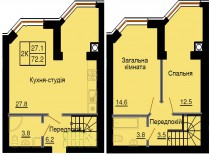 Двухуровневая квартира 72,2 м/кв - ЖК София