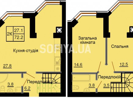 Двухуровневая квартира 72,2 м/кв - ЖК София