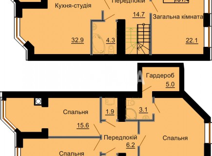 Двухуровневая квартира 151,4 м/кв - ЖК София