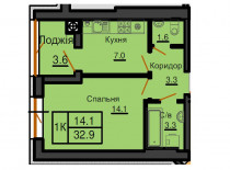 Однокімнатна квартира 32,9 м/кв - ЖК София