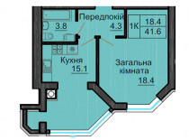 Однокімнатна квартира 41,6 м/кв - ЖК София