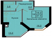 Однокомнатная квартира 37,5м/кв - ЖК София