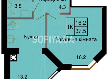 Однокомнатная квартира 37,5м/кв - ЖК София