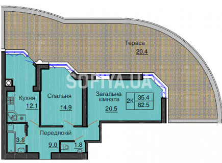 Двокімнатна квартира 82,5 кв.м - ЖК София