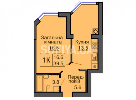 Однокомнатная квартира 39,5 м/кв - ЖК София