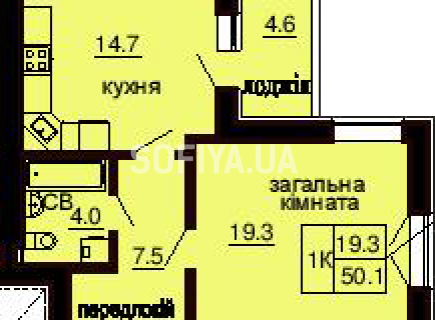 Однокомнатная квартира 50.1 м/кв - ЖК София