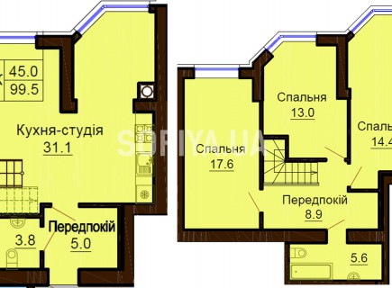 Двухуровневая квартира 99.5 м/кв - ЖК София