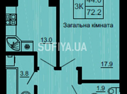 3-х комнатная квартира 72.2 м/кв - ЖК София