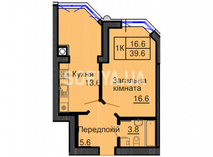 Однокімнатна квартира 39,6 м/кв - ЖК София