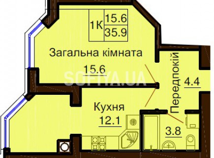 Однокомнатная квартира 35.9 м/кв - ЖК София