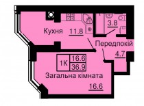 Однокомнатная квартира 36,9 м/кв - ЖК София