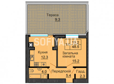 Однокомнатная квартира 39,2 м/кв - ЖК София