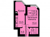 Однокімнатна квартира 37,4 м/кв - ЖК София