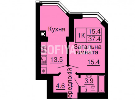 Однокімнатна квартира 37,4 м/кв - ЖК София