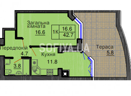 Однокімнатна квартира 36,9 м/кв - ЖК София