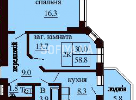 2-х комнатная квартира 58.8 м/кв - ЖК София