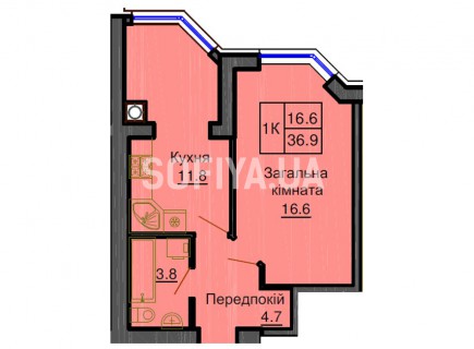 Однокомнатная квартира 36,9 м/кв - ЖК София