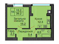 Однокімнатна квартира 39,2 м/кв - ЖК София