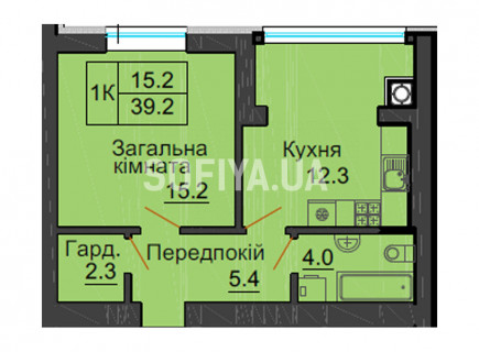 Однокомнатная квартира 39,2 м/кв - ЖК София