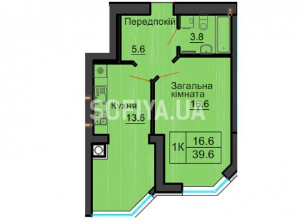 Однокомнатная квартира 39,6 м/кв - ЖК София