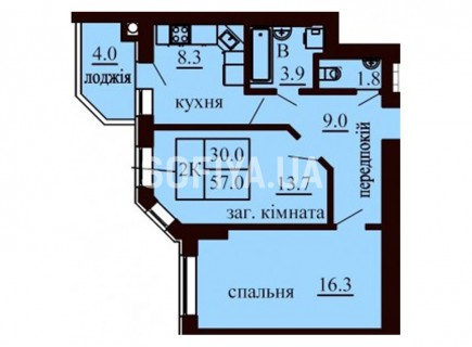 Двухкомнатная квартира 57 кв.м - ЖК София