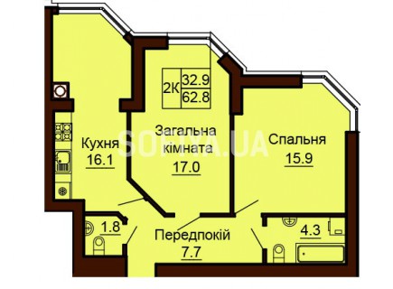 2-х комнатная квартира 62.8 м/кв - ЖК София
