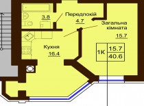 Однокомнатная квартира 40.6 м/кв - ЖК София