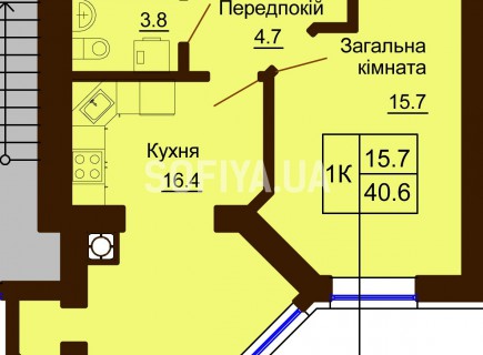 Однокомнатная квартира 40.6 м/кв - ЖК София