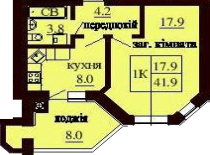 Однокомнатная квартира 41.9 м/кв - ЖК София