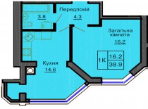 Однокомнатная квартира 38.9 м/кв - ЖК София