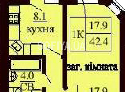 Однокомнатная квартира 42.4 м/кв - ЖК София