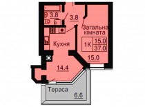 Однокомнатная квартира 37 м/кв - ЖК София