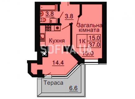 Однокомнатная квартира 37 м/кв - ЖК София