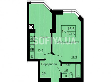 Однокомнатная квартира 39.5 м/кв - ЖК София