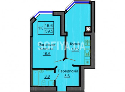 Однокомнатная квартира 39,5 м/кв - ЖК София