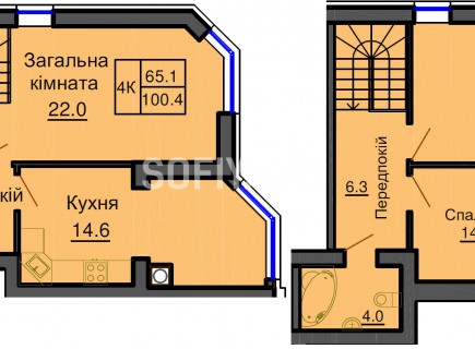 Двухуровневая квартира 100,4 м/кв - ЖК София