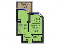 Однокімнатна квартира 39,4 м/кв - ЖК София