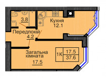 Однокімнатна квартира 37,6 м/кв - ЖК София