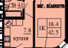 Однокомнатная квартира 42.5 м/кв - ЖК София