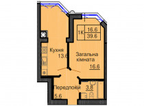 Однокімнатна квартира 39,6 м/кв - ЖК София