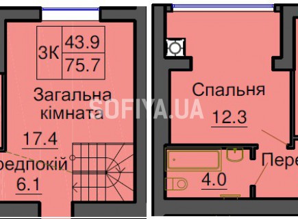 Двухуровневая квартира 75,7 м/кв - ЖК София