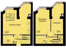 Двухуровневая квартира 72.2 м/кв - ЖК София