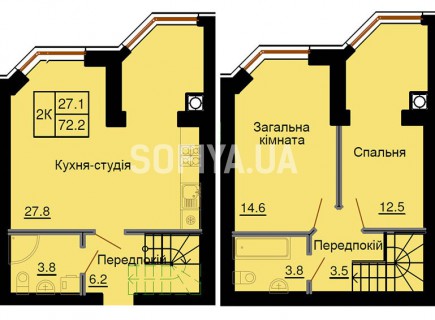 Двухуровневая квартира 72.2 м/кв - ЖК София