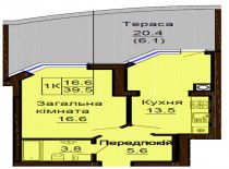 Однокомнатная квартира 39.5 м/кв - ЖК София