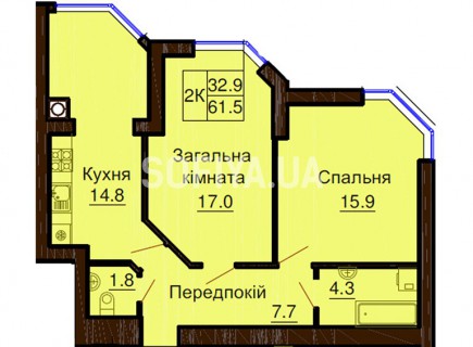 Двухкомнатная квартира 61,5 м/кв - ЖК София