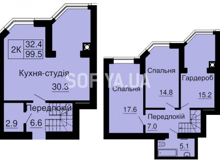 Двухуровневая квартира 99,5 м/кв - ЖК София