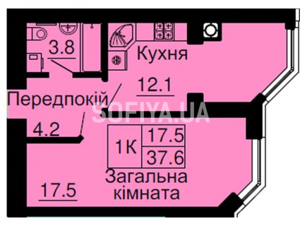 Однокомнатная квартира 37,6 м/кв - ЖК София