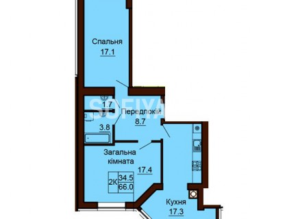 2-х комнатная квартира 66 м/кв - ЖК София